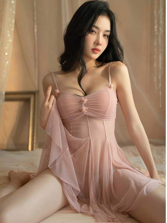 Pink Sexy Lingerie, Sheer Strapless DressRomantic Nightgown For Women, Comfortable Valentine's Day Special